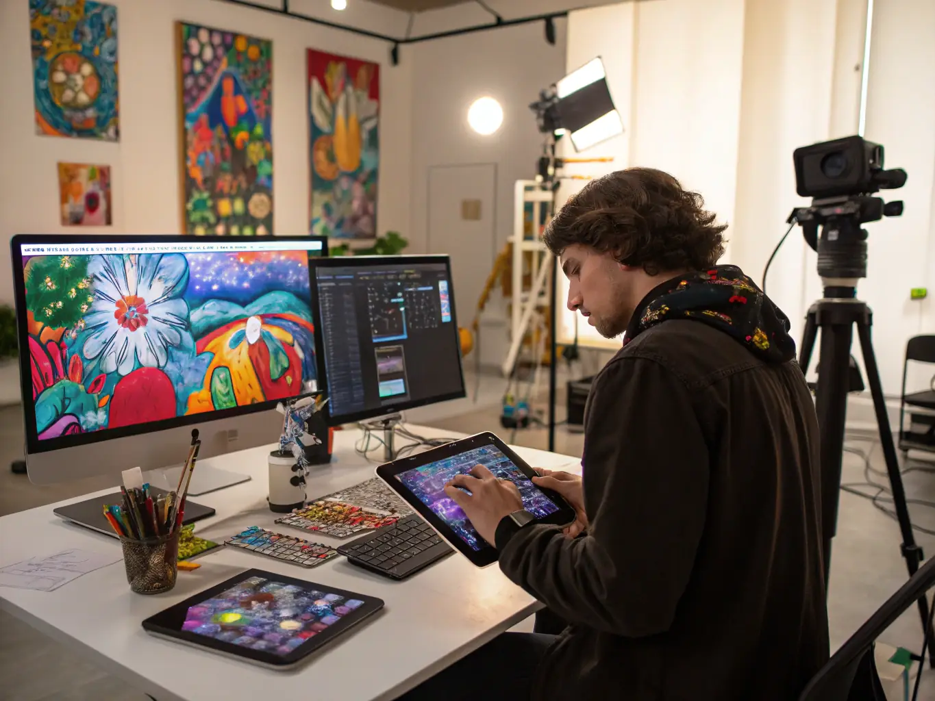 A person is using AI tools to generate a variety of images, showcasing different styles and themes, with a focus on creative expression.